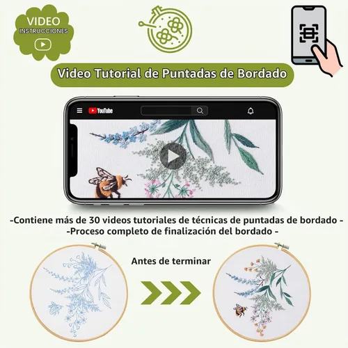 Vista 6 de Santune Paquete de 4 kits de bordado para principiantes, kits de punto de cruz y punto de aguja para adultos, juegos de punto con patrón de abeja