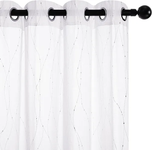 Vista 7 de Deconovo Light Filtering Sheer Curtains 96 Inches Long for Living Room Blanco brillante