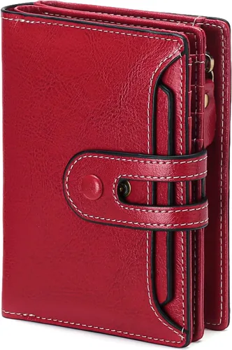 Vista 16 de GOIACII - Cartera pequeña para mujer con bloqueo RFID, piel auténtica, compacta, de dos pliegues, con soporte para tarjetas y bolsillo