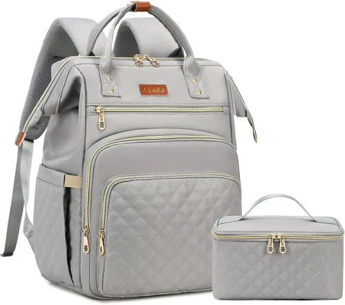 Vista 8 de AIJIEKE Mochila de almuerzo para mujer, mochila para portátil de 15.6 Beige