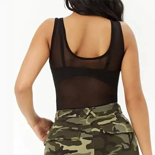 Vista 3 de Allchic Womens Sheer Mesh Tank Tops, See Through Scoop Neck Blouses, Sleeveless Sexy Tops