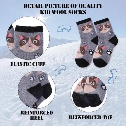 Vista 4 de MQELONG Calcetines de lana para niños y niñas, de invierno, de lana cálida, para senderismo, botas gruesas, calcetines acogedores, 6 pares