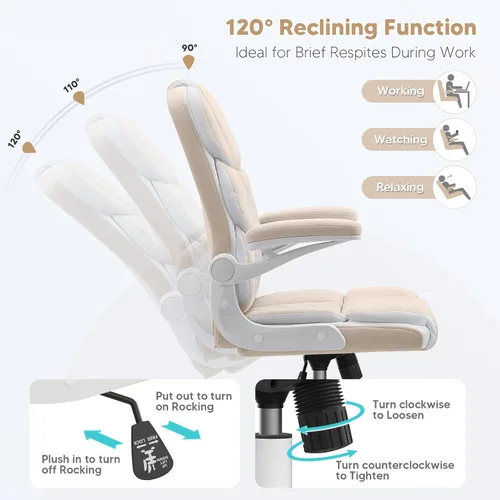 Vista 5 de SEATZONE Silla de escritorio de oficina cómoda con reposabrazos abatibles, cómoda silla de escritorio ejecutiva de terciopelo con respaldo medio