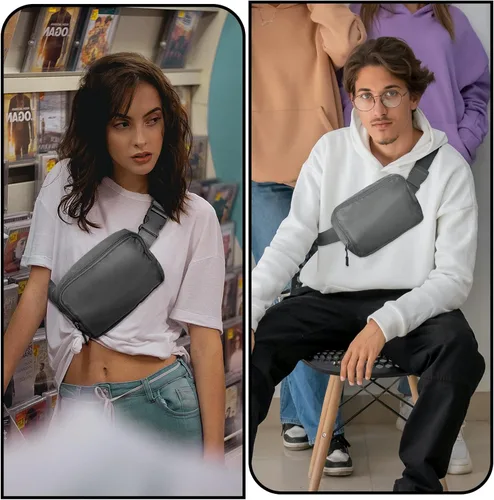 Vista 4 de Riñonera, bolsa para cinturón, correa ajustable ajustable de 40 pulgadas, para mujeres y hombres, Gris, Bolsa de cinturón