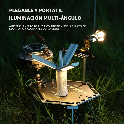 Vista 2 de Allspark - Luz de campamento plegable y recargable con soporte, linterna LED colgante impermeable, luz de campamento magnética telescópica