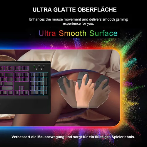 Vista 5 de Alfombrilla de mouse para computadora de videojuegos con LED RGB, para computadora de juegos, grande, grande, alfombrilla para mouse de escritorio