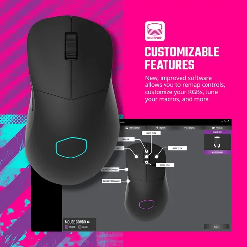 Vista 7 de Cooler Master MM731 - Ratón inalámbrico para juegos negro, ajustable de 19,000 DPI, palma, agarre de garra, 2.4 GHzBluetooth, sensor óptico PixArt
