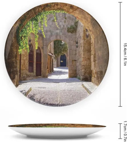 Vista 2 de Plato decorativo de 6 pulgadas, cerámica toscana, antigua calle italiana en pequeña ciudad provincial de Italia, placa de exhibición europea hecha a