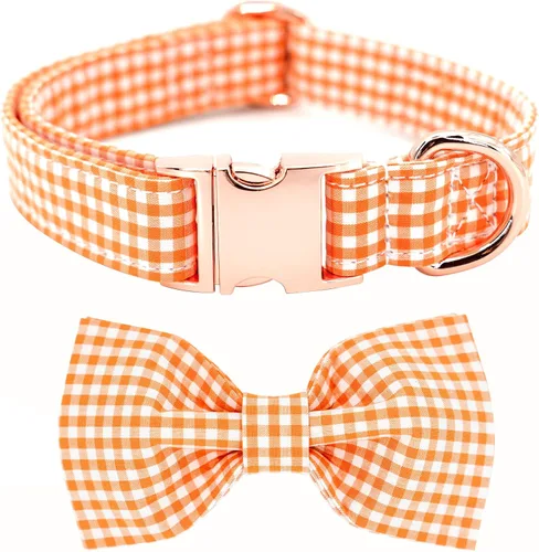 Vista 15 de Tunkoo Collar para perro con pajarita, elegante, a cuadros, suave, cómodo, de algodón, ajustable, hebilla de metal premium, pequeño, mediano