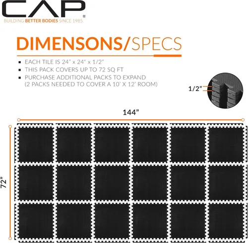 Vista 46 de CAP Puzzle Exercise Mats 1/2” Thick EVA Interlocking Foam Tiles for Home Gym Flooring Multiple Options