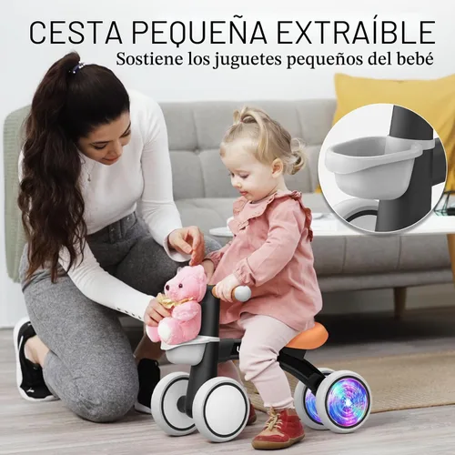 Vista 4 de Umatoll Juguetes de bicicleta de equilibrio para bebés de 1 año, asiento ajustable, regalos de cumpleaños para niños de 12 a 24 meses
