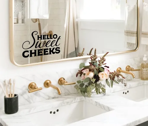 Vista 3 de Hello Sweet Cheeks - Adhesivo de vinilo para inodoro para baño y baño, adhesivo motivacional para espejos