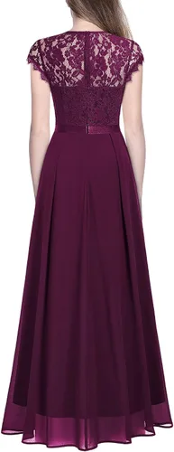 Vista 2 de Miusol Vestido largo formal de dama de honor con cuello en V y encaje floral elegante para mujer