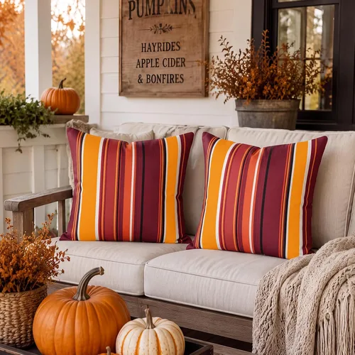 Vista 8 de Fall Striped Pillow Covers 16X16 inch Outdoor Pillows Waterproof Set of 2 Color otoñal
