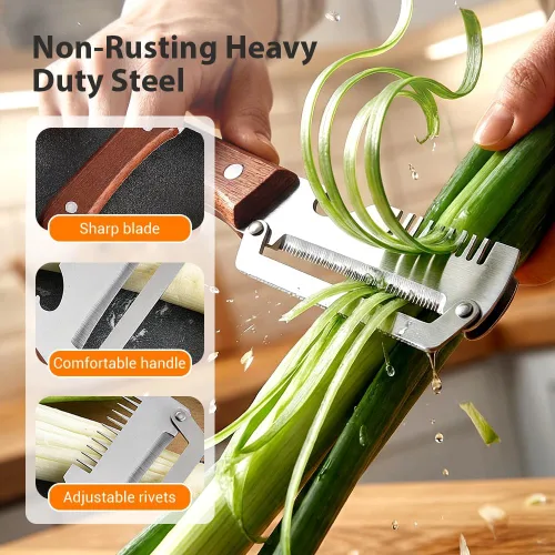 Vista 4 de Multi-Functional Vegetable Peeler for Kitchen, 2026 New Premium Vegetable Peeler with Wooden Handle and Bottle Opener, Stainless Steel Peeling Tool