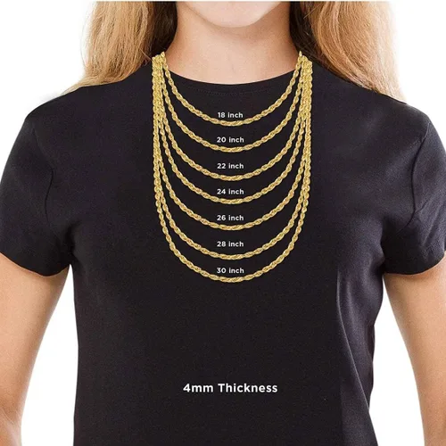 Vista 6 de 10K SOLID Yellow Gold 1.25mm-5.00mm Thick Shiny Diamond-Cut Mens Solid Rope Chain Necklace for Pendants and Charms and Bracelet with Lobster-Claw
