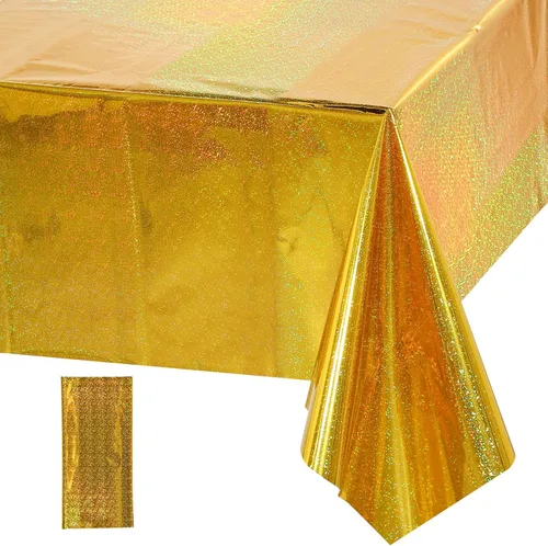 Vista 16 de Paquete de 4 manteles de plástico iridiscente brillantes desechables láser rectangulares, cubiertas de mesa, mantel de papel holográfico