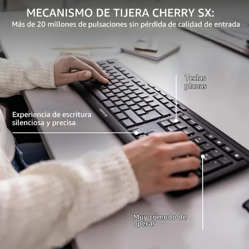 Vista 3 de Cherry Teclado Stream inalámbrico, teclado inalámbrico, conexión de 2,4 GHz, teclas silenciosas, diseño delgado, funciona con pilas, interruptores