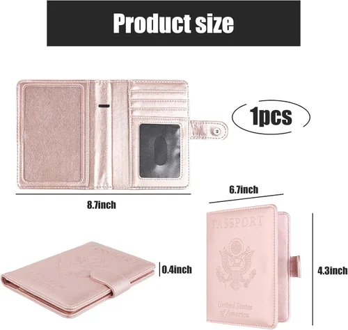 Vista 2 de Paquete de 1 funda de piel sintética para pasaporte y tarjeta de vacunación, funda funcional para documentos de viaje, múltiples ranuras