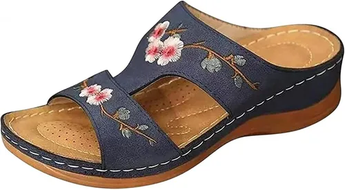 Vista 107 de Ladmiple Sandalias ortopédicas florales de moda 2023 con soporte de arco, zapatillas romanas casuales con puntera abierta