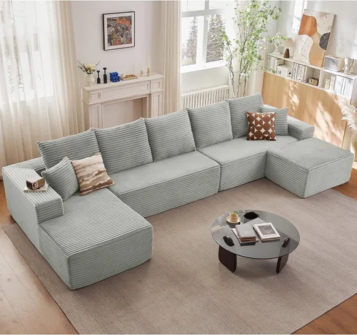 Vista 51 de Lakifun Sofá en Forma de L de 107" con Otomana, Seccional Modular Moderno Sofá Cómodo en Forma de U Nube, Asiento Profundo, Chaise Longue Cama