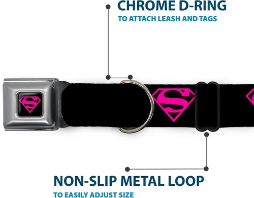 Vista 5 de buckle-down 9 – 15" Superman Escudo Negro/caliente Rosa Perro Cuello, pequeñas