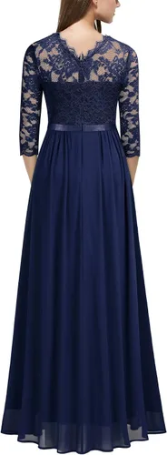 Vista 2 de Miusol Vestido largo formal de dama de honor con encaje floral y manga 34 para mujer