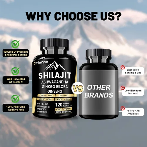 Vista 5 de Shilajit Cápsulas – Shilajit orgánico puro del Himalaya de 20,000 mg para hombres y mujeres con Ashwagandha, apoya la vitalidad y el bienestar