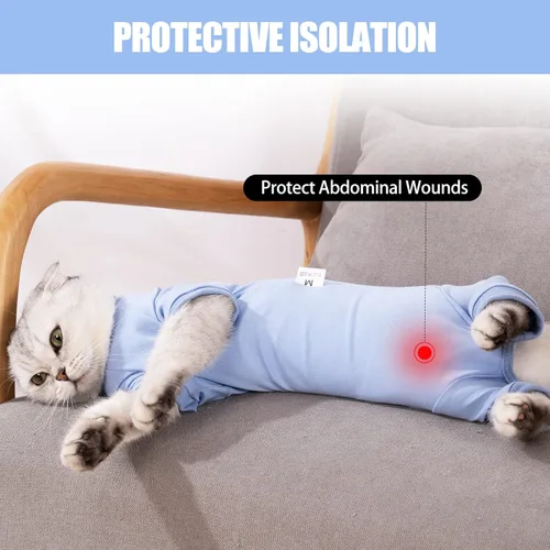Vista 5 de LIANZIMAU Traje profesional de recuperación quirúrgica para gatos, para macho, hembra, perro, heridas abdominales, cono alternativo, collar