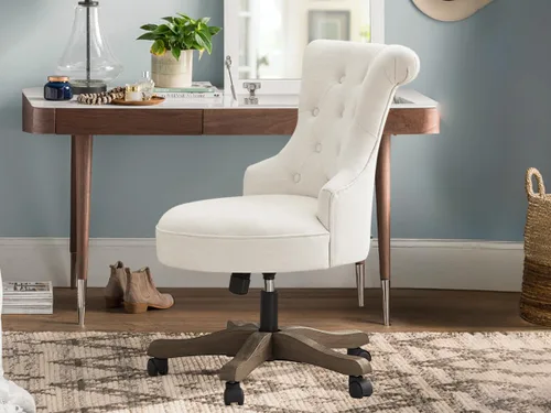 Vista 6 de HUIMO Silla de oficina en casa, sillas de escritorio tapizadas sin brazos con ruedas, altura ajustable, silla de escritorio para computadora