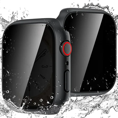 Vista 12 de Goton Funda impermeable con protector de pantalla para Apple Watch, película de vidrio templado antiespía para iWatch, carcasa de policarbonato
