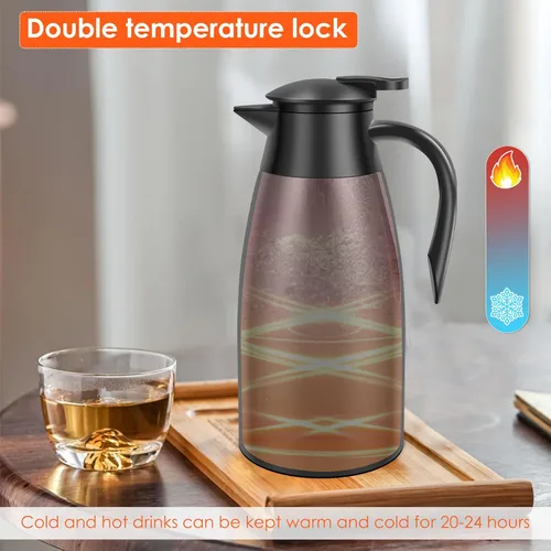 Vista 3 de Jarra térmica de café de acero inoxidable de 2 litros, aislada al vacío, de 20 a 24 horas, botella de agua térmica de gran capacidad para el hogar