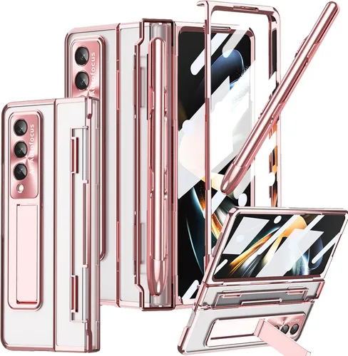 Vista 21 de Funda transparente para Samsung Galaxy Z Fold 3 con soporte para bolígrafo S y bolígrafo, diseño de una pieza con protector de bisagra Protector