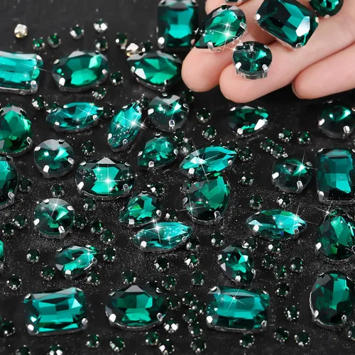 Vista 17 de WILLBOND 156 piezas de diamantes de imitación para coser con garra, diamantes de imitación de cristal con base plana, gemas con engaste de metal