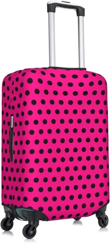 Vista 2 de Funda protectora de equipaje con diseño de lunares, color negro y blanco, Lunares negros sobre rosa