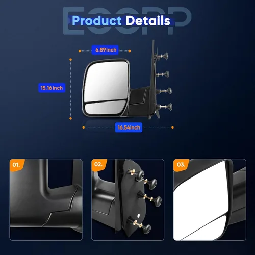 Vista 6 de ECCPP Espejos Laterales del Conductor, Espejos Retrovisores Izquierdos Compatibles con Ford E-150 E-250 2003-2013 Ford E-350 E-450 Super Duty E-450
