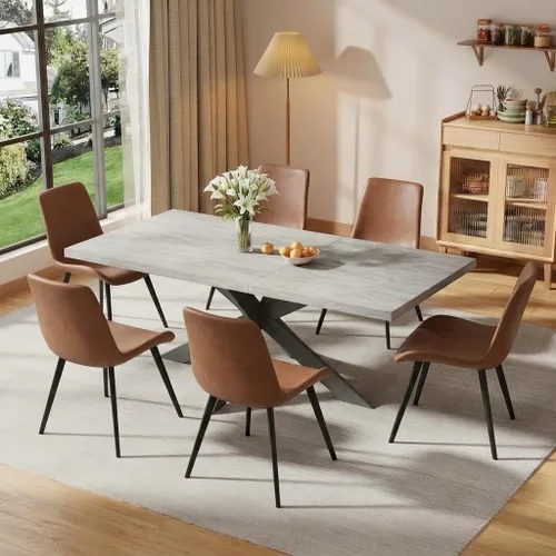 Vista 12 de 6-Piece Extendable Dining Table Set, Modern 63''–79'' Grey Wood Table with 6 Grey Fabric Chairs, Dining Room Table and Chairs for 6, Ideal for 1
