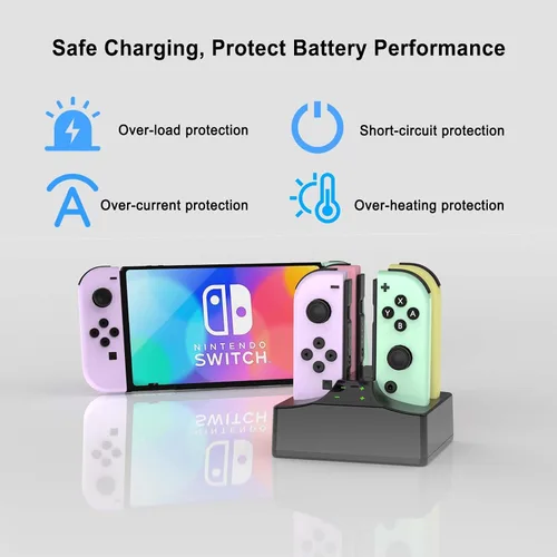 Vista 3 de Estación de carga con cargador para Nintendo Switch, YCCSKY 4 en 1, interruptor Joycon, controlador, cargador, estación de carga con cable de carga