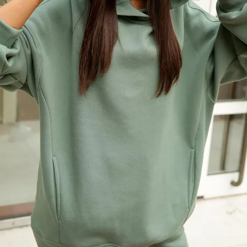 Vista 5 de Chándal para mujer, para otoño, invierno, casual, de gran tamaño, liso, básico, pantalones elásticos, sudadera deportiva con capucha, Blanco