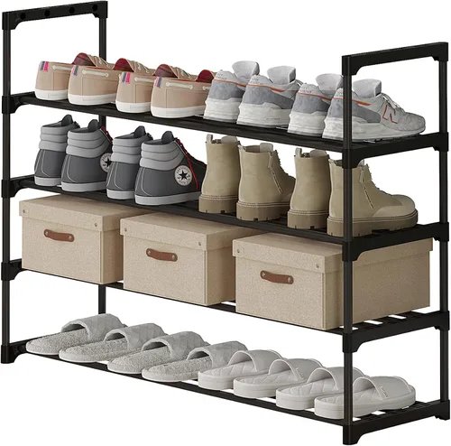 Vista 4 de Calmootey Zapatero de 4 niveles, organizador de almacenamiento de zapatos de gran capacidad, 20 pares de zapatos, estante ancho apilable
