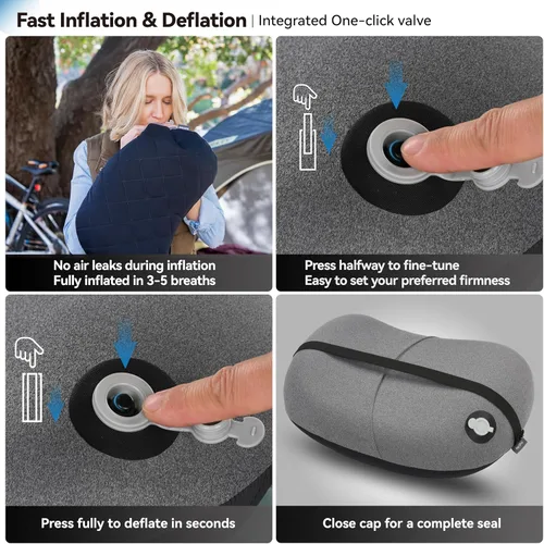 Vista 4 de MARCHWAY Almohada de acampada ultraligera inflable con funda lavable suave, almohada de aire portátil y compresible compacta para dormir al aire