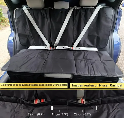 Vista 4 de Protector de Asiento para Auto, Funda para Asientos de Niños en Coches Impermeable, 3 Cinturones Traseros Funcionales, Cojín para Asiento de Bebé