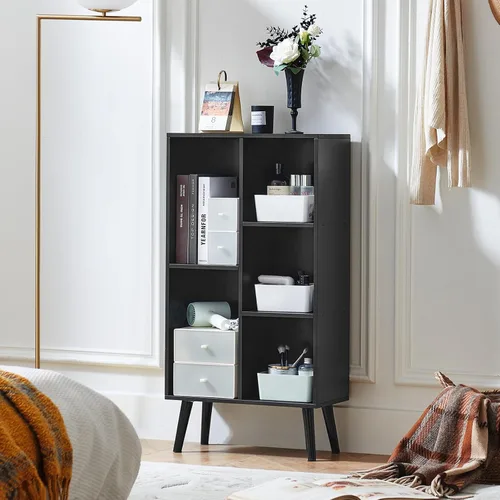 Vista 9 de LEYAOYAO Estantería de 5 cubos de 3 niveles con patas, estante negro menta para libros para niños, bonito organizador de almacenamiento, estantes