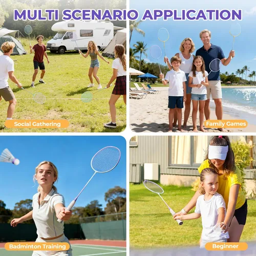 Vista 7 de HIRALIY Badminton Rackets Set for Backyards, Badminton Set, Includ 2/4 Rackets, 6/12 Birdies, 1 Carrying Bag, Outdoor Game for Adult Family Beginner