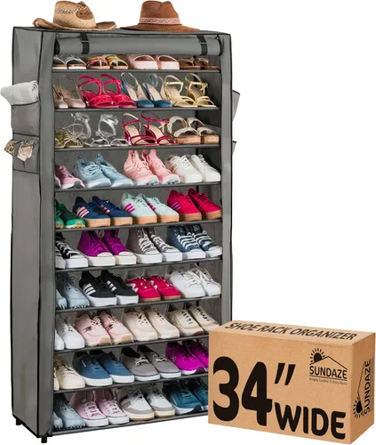 Vista 8 de Sundaze Zapatero con cubierta - Estante para zapatos de 10 niveles para entrada de puerta frontal, organizador de zapatos alto y resistente