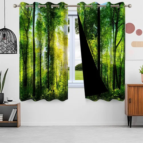 Vista 15 de Cortinas opacas de cascada, impresión 3D, vista de ventana de paisaje natural, cortinas para sala de estar, panel de cortina de río con ojales