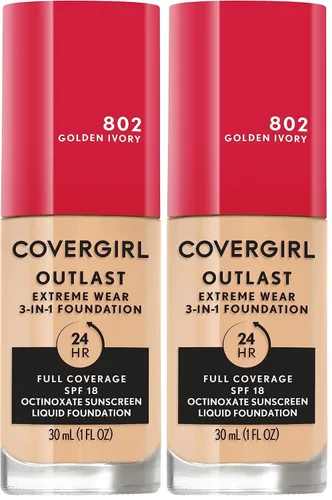 Vista 17 de Covergirl Outlast Extreme Wear Base líquida 3 en 1 de cobertura completa, protector solar SPF 18, beige pulido, 1 onza líquida