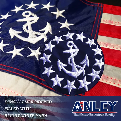 Vista 3 de Anley EverStrong - Bandera oficial de yates de 12 x 18 pulgadas, estrellas bordadas y rayas cosidas, 4 filas de costuras de cerradura, banderas