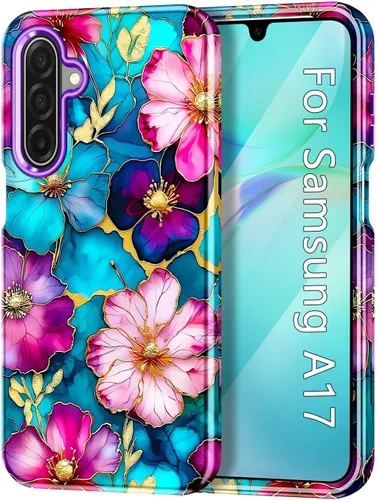 Vista 9 de Btscase Funda para Samsung Galaxy A16 5G, patrón de mármol 3 en 1, resistente a prueba de golpes, cuerpo completo, policarbonato duro y suave Rosa