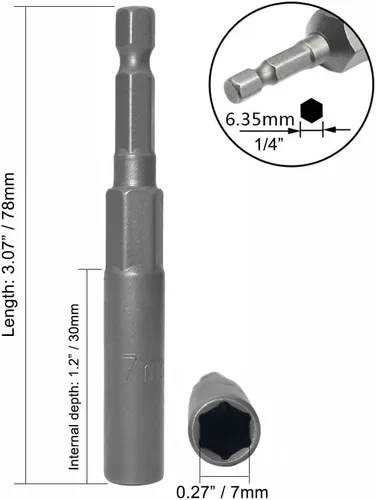 Vista 3 de Llave de vaso de 1/4 de pulgada con vástago hexagonal profunda, adaptador de llave eléctrica, herramienta de taladro de tuerca, 2 piezas (0.276 in)